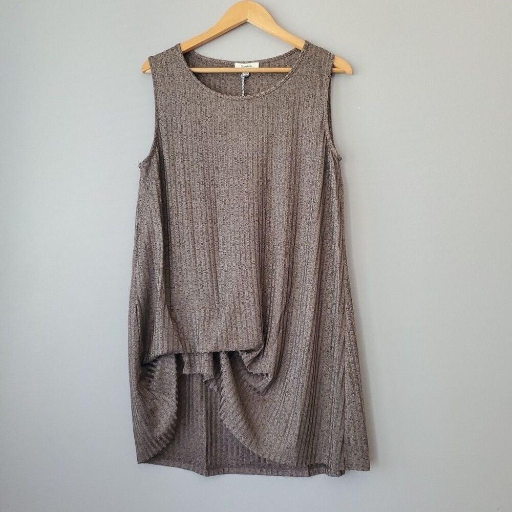 Hayden Brown Ribbed Sleeveless Round Neck Tunic Top Shirt Womens Medium